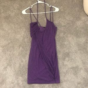 Purple sparkly halter top draped mini dress